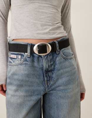 Mango - Ceinture en cuir avec boucle ovale - Noir