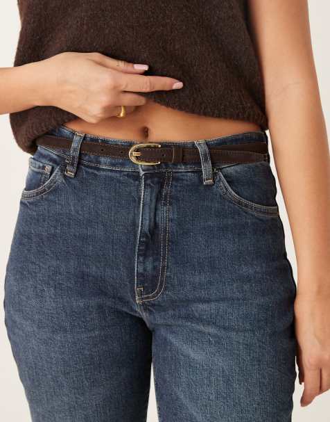 Mango - Ceinture en cuir fine - Marron foncé - view 1