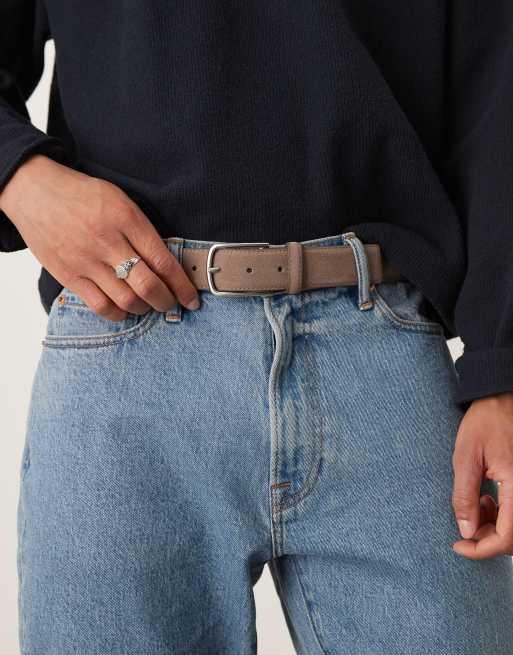 Mango - Ceinture en daim avec boucle carrée - Marron délavé