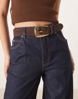 Mango - Ceinture en daim avec boucle oversize - Marron-Brown