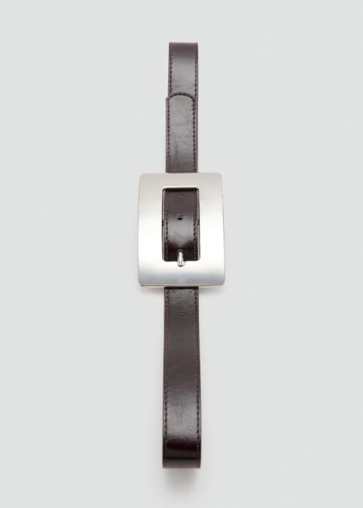 Mango - Ceinture en similicuir avec boucle oversize rectangulaire argentée - Marron foncé, 2 de 3