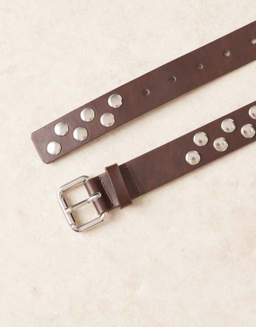Mango - Ceinture en similicuir cloutée - Marron, 2 de 3