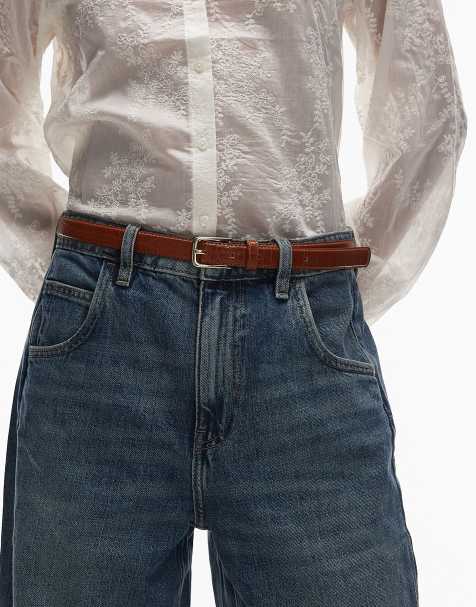 Mango - Ceinture fine classique effet croco - Marron - view 1
