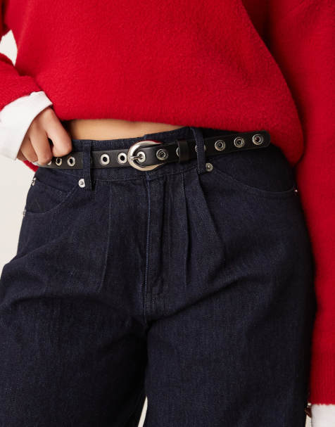 Mango - Ceinture fine cloutée à œillets - Noir - view 1