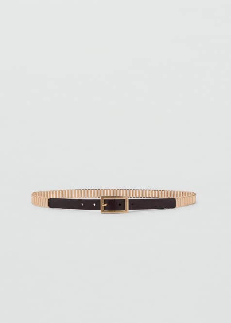 Mango - Ceinture fine en cuir à détail métallique - Marron - view 1