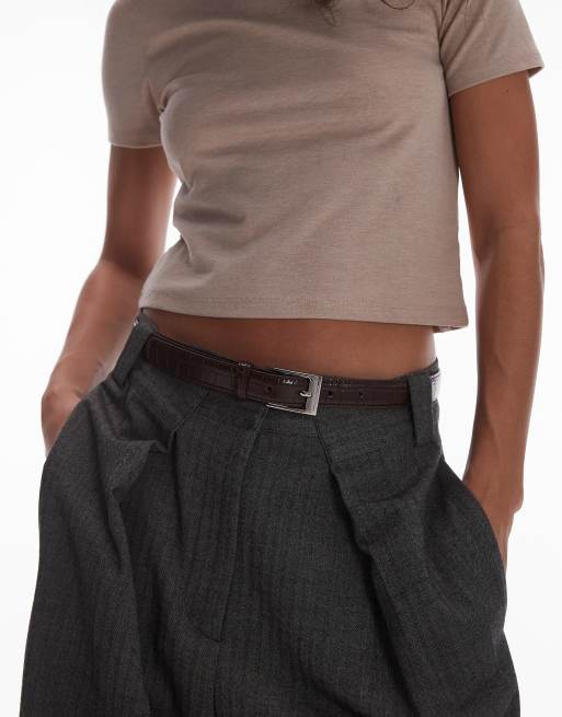 Mango - Ceinture imitation cuir effet croco - Bordeaux