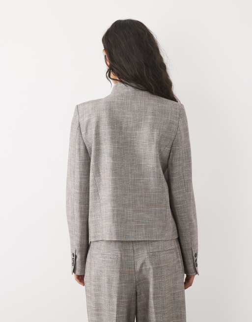 Mango Celia højhalset blazer med knapdetalje i gråt ternet print, 4 af 4