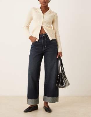 Mango - Celia - Straight Jeans aus 100% Baumwolle in Indigoblau mit Umschlag