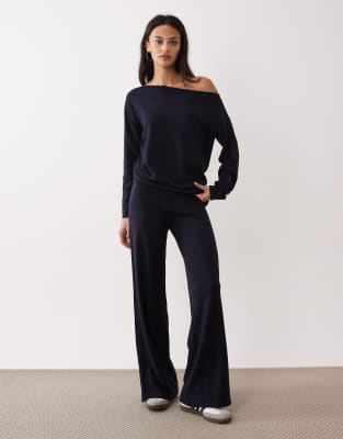 Mango Centollo Knit Straight Pants In Blue