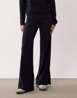 Mango Centollo Knit Straight Pants In Blue