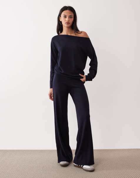 Mango Centollo knitted straight trouser co-ord in navy