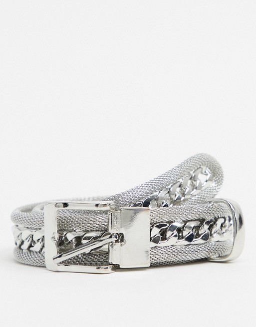 Mango chain belt in silver