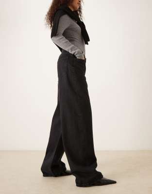 Mango Charlot 100% Cotton Barrel Leg Jeans In Black