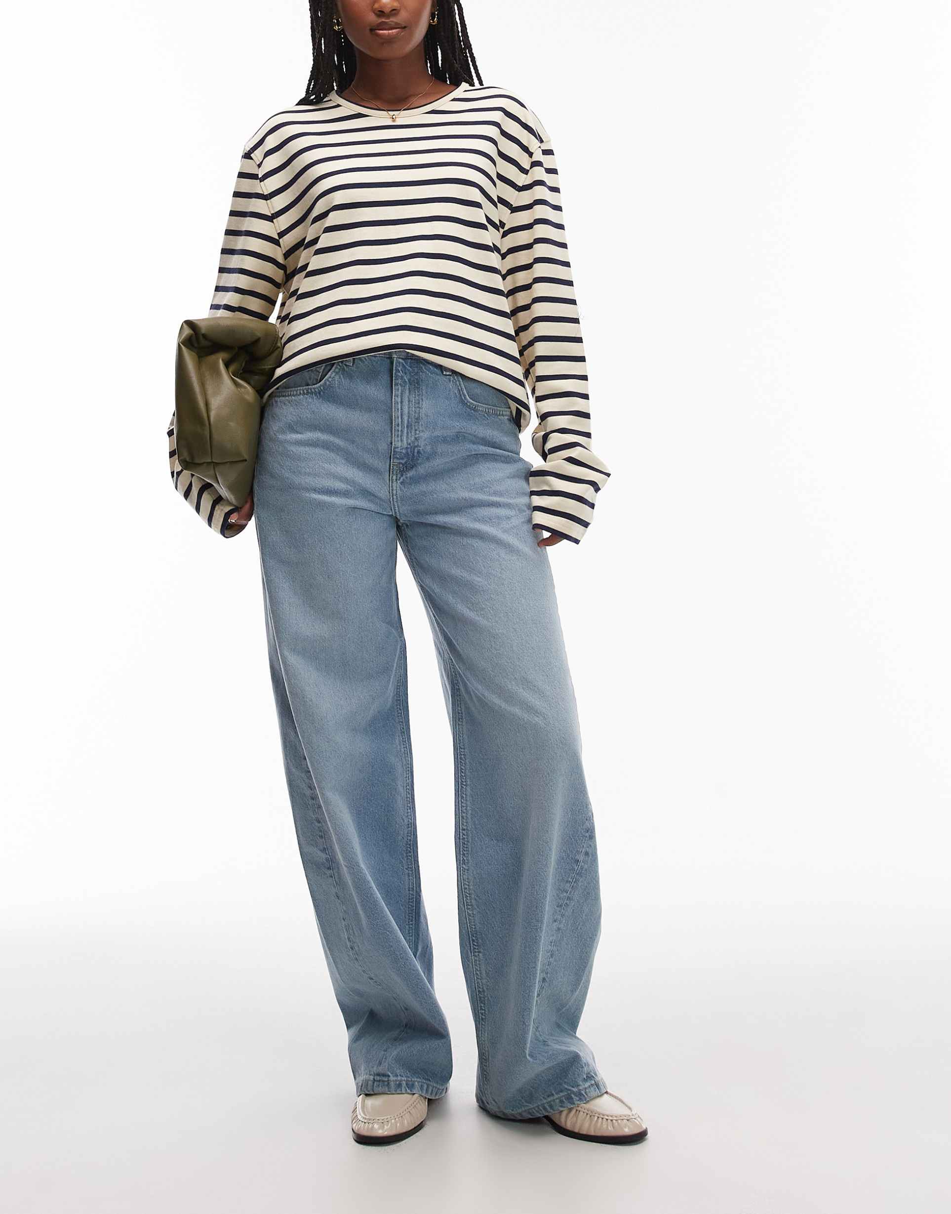 mango charlot cotton barrel leg jeans in light blue