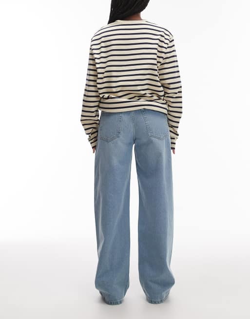 Mango - Charlot - Katoenen jeans met wijde ronde pijpen in lichtblauw, 3 van 5