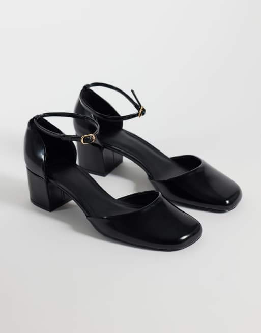 Mango chaussure à bout rond à talon carré effet cuir verni noire, 2 de 4