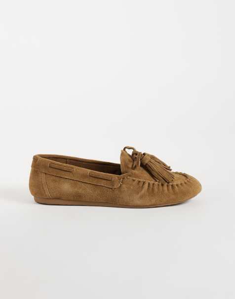 Mango chaussure bateau en cuir 100 % avec détail à pampilles marron - view 1