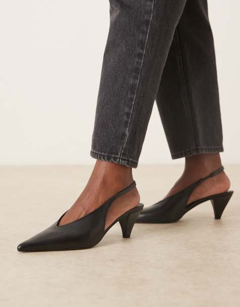 Mango - Chaussures pointues en cuir à talon et bride arrière - Noir - view 1