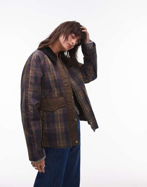 Mango check detail parka jacket in brown ASOS