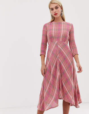 Mango check midi dress in pink