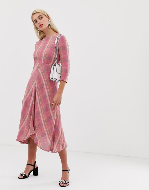 Mango check pattern outlet midi dress