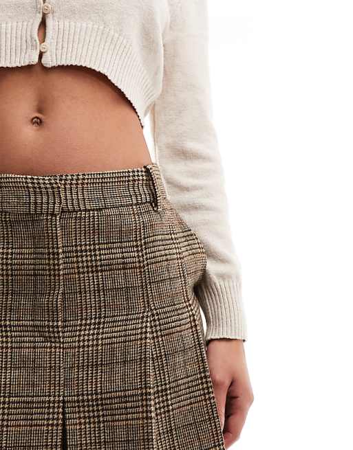 Mango check pleated mini skirt in beige | ASOS Mango check pleated mini skirt in beige | ASOS