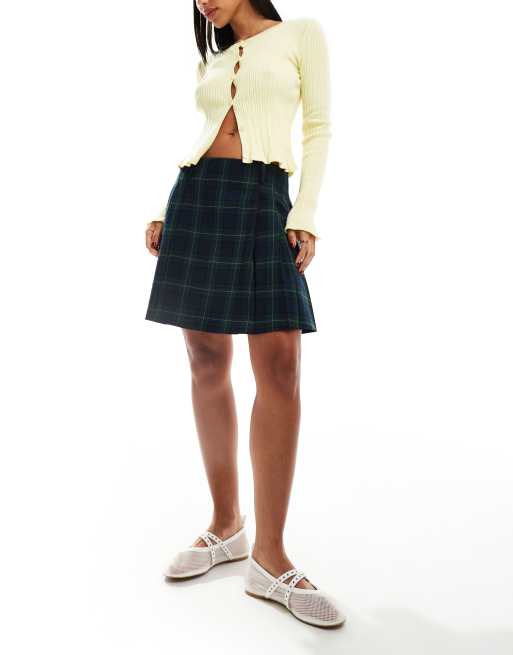 Mango check pleated mini skirt in blue, 2 of 5