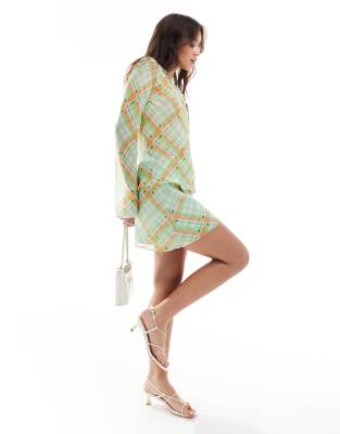 Mango Check Skirt In Orange