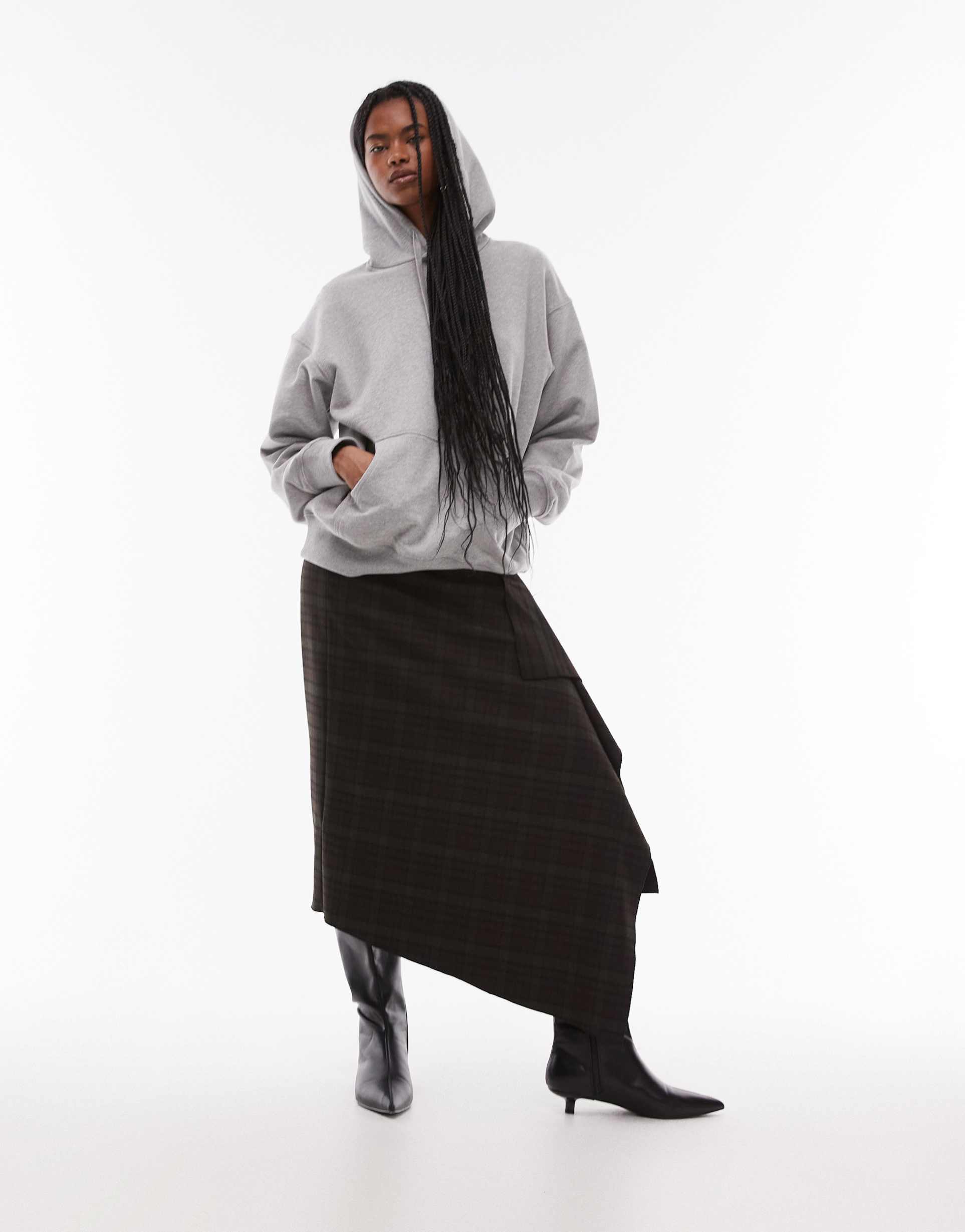 mango check wrap maxi skirt in khaki