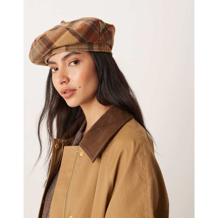Mango checked beret in brown | ASOS