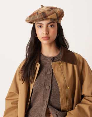 Mango checked beret in brown | ASOS