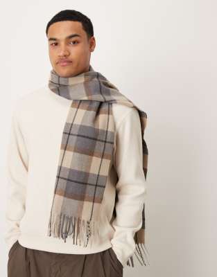 Mango Checked Scarf In Gray