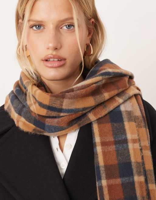 Mango checked scarf in burnt orange, 2 of 3