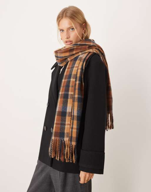 Mango checked scarf in burnt orange, 3 of 3