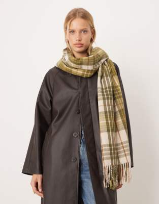 Mango Mango checked scarf in khaki-Green