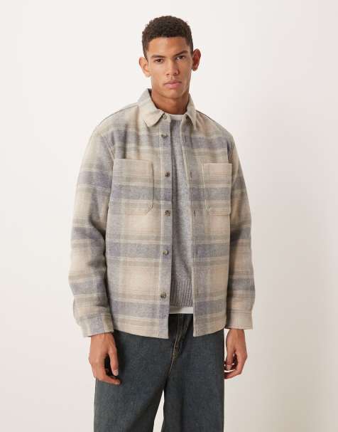 Mango checked shacket in light blue - view 1