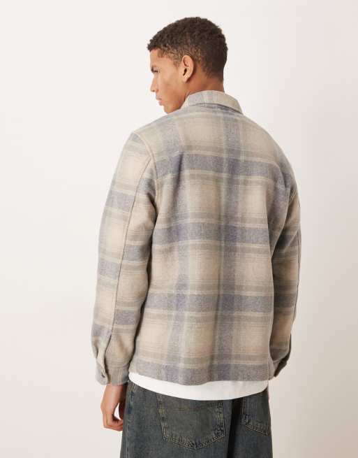 Mango checked shacket in light blue | ASOS