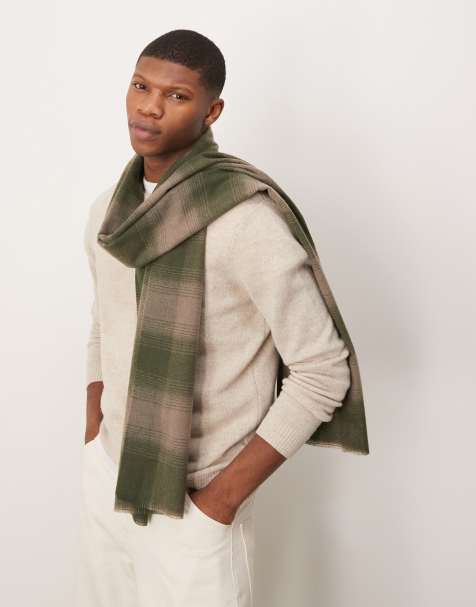 Mango checkered wool scarf in green - view 1