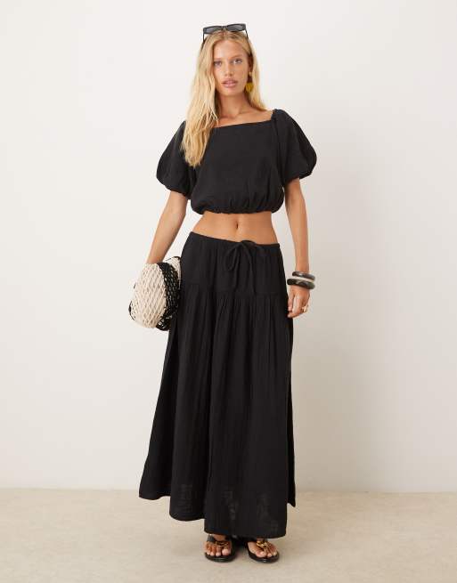 Mango cheescloth off shoulder co-ord top in black , 2 of 4