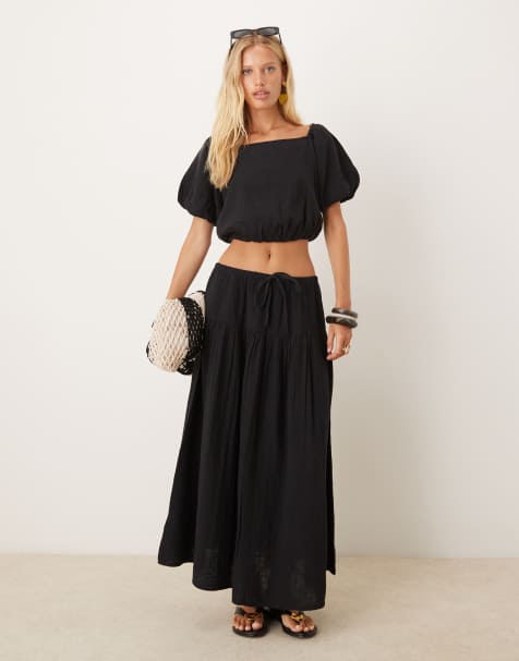 Mango cheesecloth cotton co-ord in black - view 1