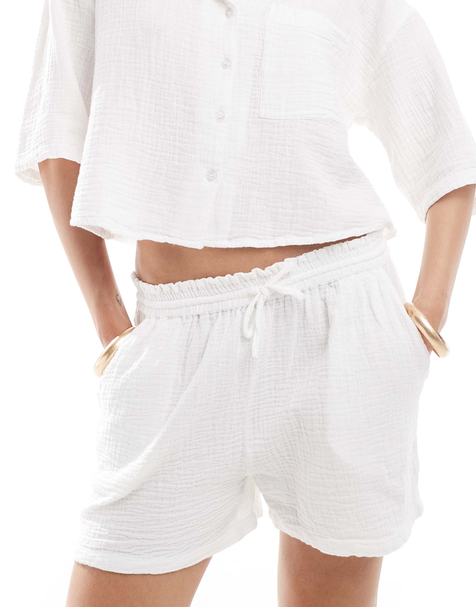mango cheesecloth shorts in white - part of a set