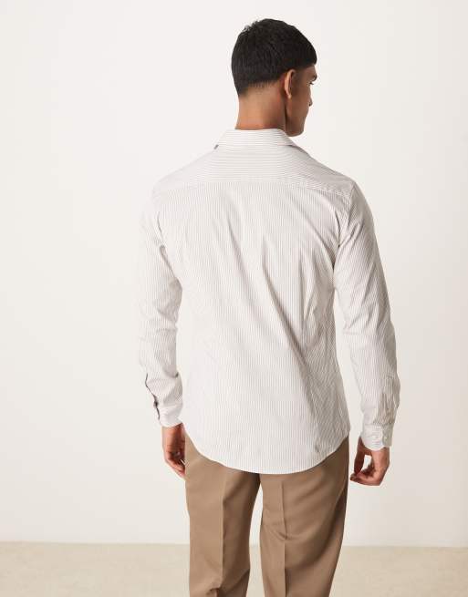 Mango - Chemise à fines rayures marron - Blanc, 3 de 4