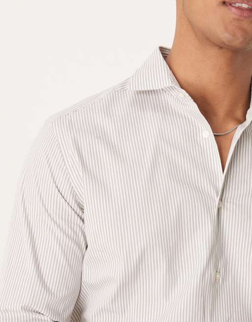 Mango - Chemise à fines rayures marron - Blanc, 4 de 4