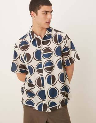 Mango - Chemise à imprimé géométrique - Marron et bleu