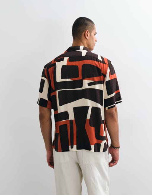 Mango - Chemise à manches courtes et imprimé abstrait rétro - Marron, 5 de 5