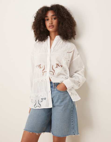 Mango - Chemise à manches longues avec découpes en broderie anglaise - Blanc - view 1