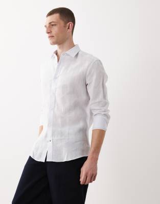 Mango - Chemise à manches longues en pur lin - Bleu clair