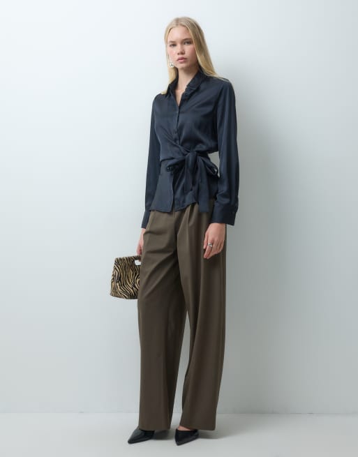 Mango chemise à nouer à la taille noire, 2 de 4