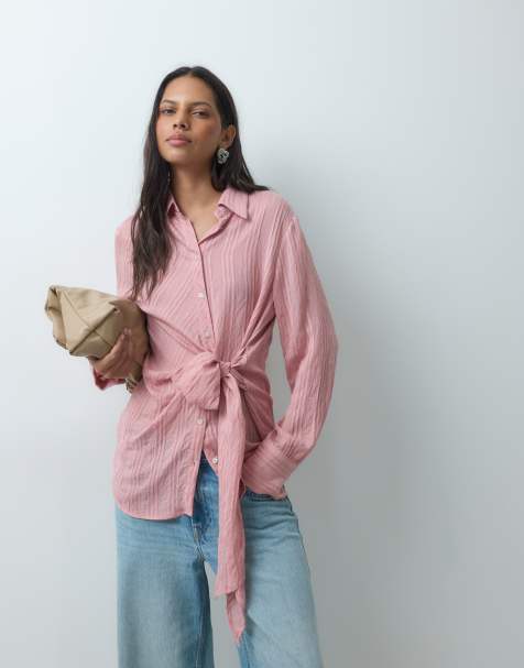 Mango chemise à nouer à la taille rose - view 1