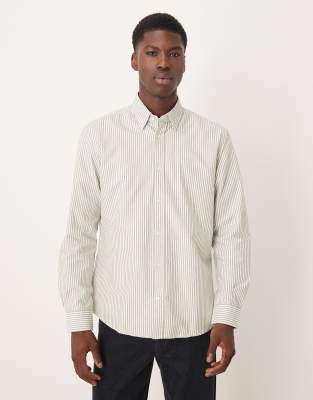 Mango - Chemise à rayures 100 % coton - Kaki-Vert